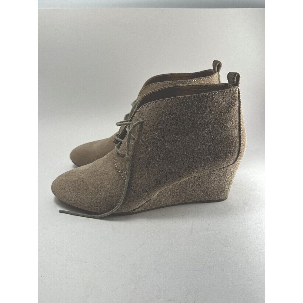 Nine West Women's Tan Suede Illusion Lace Up Ankle Wedge Booties - 10